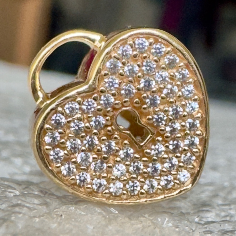 PANDORA 585 14K Yellow Gold Heart Lock Charm Bracelet Bead 750833CZ